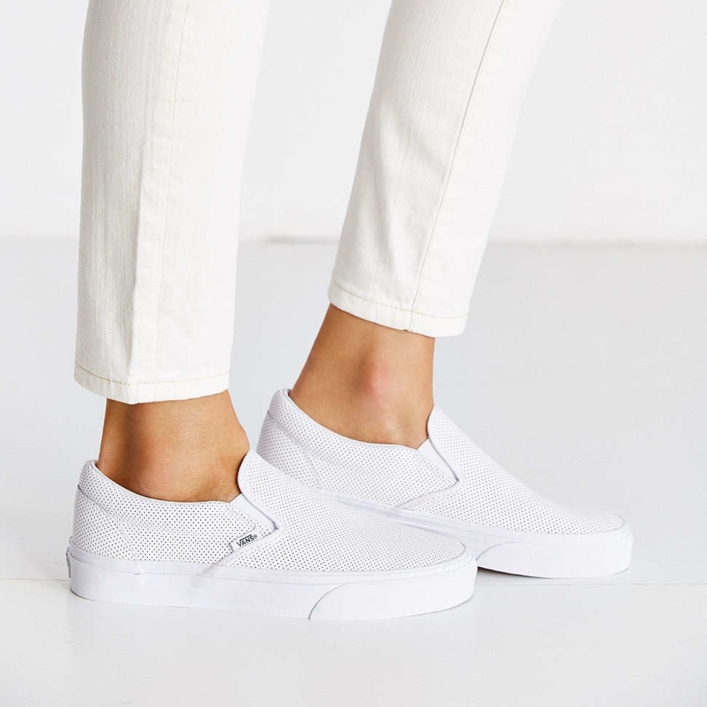 White Leather Slip On Vans